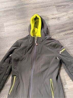 Lululemon Charcoal Gray Hoodie Jacket with Neon Yellow Trim